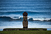 Ahu Ko Te Riku Moai stands facing inland at the Tahai Ceremonial Complex at Rapa Nui National Park on Easter Island,Easter Island