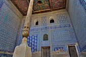 Tiled walls and painted ceiling in the Emir's Wives Quarters in Tash Khauli Palace,1830,Itchan Kala,Khiva,Uzbekistan