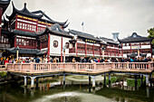 Tourists near the City God Temple and Yu Garden in the former Nanshi District,Shanghai,China