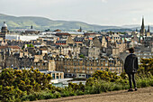 View of the city and Holyrood Park from vantage point on Calton Hill,Edinburgh,Scotland