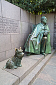 Statue of Roosevelt sitting with dog,Fala,Franklin Delano Roosevelt Memorial,Washington D.C.,United States of America