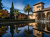 Tourists in the Garden of the Partal at the Alhambra,Granada,Spain