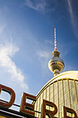 Architectural detail of Berlin's Fernsehturm tower,Alexanderplatz,Berlin,Germany