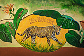 Gemälde eines Jaguars, Na Bolom, Haus des Archäologen Frans Blom und der Fotografin Gertrude Duby Blom, San Cristobal de las Casas, Chiapas, Mexiko