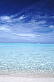 Clear turquoise ocean water leading out from a white sand beach in the South Pacific,Cook Islands