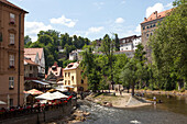 A view of central Cesky Krumlov and the Vltava River.,Cesky Krumlov,Czech Republic
