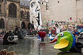 The fountain sculptures and graffiti near the Site du Centre Pompidou.,Centre Pompidou,Paris,France