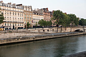 A view of the Seine River and buildings on Ile de la Cite.,Paris,France