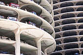 Die freiliegenden spiralförmigen Parkrampen der Marina City-Türme,Chicago,Illinois