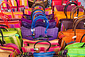 Colourful handbags on display for sale,Sainte-Anne,Grande-Terre,Guadeloupe,France