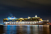 Illuminated cruise ship at nighttime in the harbour of South Shields,South Shields,Tyne and Wear,England