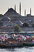 View of Sulumaniye Mosque,with Rustem Pasa Mosque in foreground,seen from Galata Bridge,Istanbul,Turkey,Istanbul,Turkey