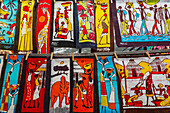 Cultural souvenirs on display in the market stall in Greenmarket Square in Cape Town,Cape Town,South Africa