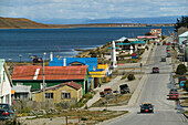 The town centre,in Porvenir,Tierra del Fuego,Chile.,Porvenir,Tierra del Fuego,Strait of Magellan,Patagonia,Chile.