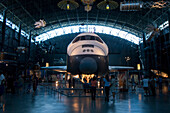 The space shuttle 'Enterprise'  in a hangar at the National Air and Space Museum,Steven F. Udvar Hazy Center in Chantilly,Virginia,USA. All from the new edition to the Air and Space Museum at the Dulles Airport. Shown most was an SR-71 Blackbird,as well as the space shuttle Enterprise,Chantilly,Virginia,United States of America