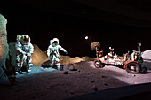 Exponat von zwei Astronauten und dem Lunar Rover im Johnson Space Center in Houston, Texas, USA, Webster, Texas, Vereinigte Staaten von Amerika