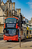 Double-decker buses on the go in Oxford,UK,Oxford,England