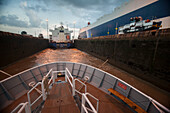 Boats are guided through the Panama Canal,Panama