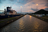 The Panama Canal at dusk,Panama