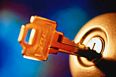 Close-Up of Key in Doorknob