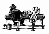 Illustration of Businessman and a Dog at a Bar