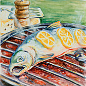 Illustration von Fisch auf dem Grill