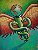 Caduceus with Earth on top of Pole