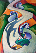 Conceptual Illustration of Man Deciding which Road to Take