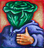 Illustration einer gesunden Person mit Salat als Kopf