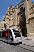 Tram by Cathedral,Seville,Spain