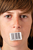 Boy with Bar Code over Mouth