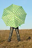 Boy with Umbrella in Field,Rogues,France