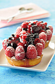 Close-up of Berry Tarts with Raspberries