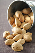 Close-up of Bucket of Almonds Spilling