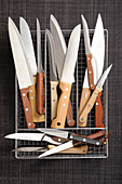 Overhead View of Assortment of Knives in Tray