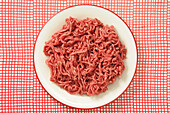 Overhead View of Uncooked Minced Meat on Plate