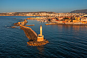 Lighthouse at the Venetian harbor and old town of Chania,Crete,Greek Islands,Greece,Europe