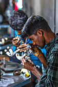 Diamond polishing workshop in a village near Dediapada in Narmada district,Gujarat,India,Asia