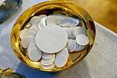 Eucharist table,Catholic Mass,Saint-Gervais baroque church,Saint-Gervais,Haute-Savoie,France,Europe