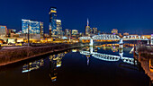 Skyline reflection at night,Cumberland River,Nashville,Tennessee,United States of America,North America