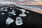Ice shards,Diamond Beach,Jokulsarlon,sunrise,Iceland,Polar Regions