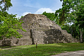 A temple pyramid in Plaza C,thought to be an astronomical complex the Mayan ruins in Yaxha-Nakun-Naranjo National Park,Guatemala.
