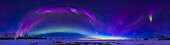 A 360° panorama of the great equinox aurora of March 23,2023,with the aurora already bright as the sky darkened at twilight. The Kp values peaked at Kp7 this night.