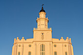 Golden light at sunrise on the St. George Utah Temple of The Church of Jesus Christ of Latter-day Saints in St. George,Utah.