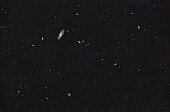 Dies ist eine Aufnahme der hellen Messier-Spiralgalaxie M106 (oben) mit einer Reihe von Begleitern und benachbarten Galaxien im Canes Venatici. Die an der Kante befindliche Spirale rechts von M106 ist NGC 4217; die längliche Spirale oben rechts ist NGC 4096; die an der Kante befindliche Spirale rechts von der Mitte ist NGC 4144; die eher frontale Spirale unten ist NGC 4242. Viele weitere NGC- und PGC-Galaxien bis zur 15. Größenklasse sind im Feld verteilt.