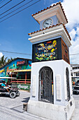 The clock tower on Barrier Reef Drive in San Pedro on Ambergris Caye in Belize.