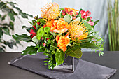 Bouquet pincushion, roses orange