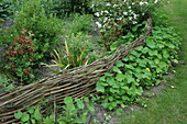 Bed border with willow fence