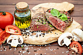 Steak with fir oil