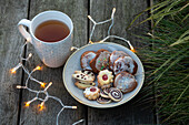 Lights in the garden - tea and biscuits